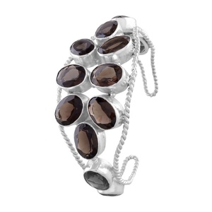 Pulsera de cuarzo ahumado de plata de ley 925, joyería hecha a mano - Product Image 4