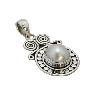 Dernier concepteur 925 argent Sterling perle naturelle pendentif fait à la main Style Vintage bijoux fins indien en gros bijoux en argent - Product Image 1