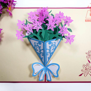 Nouvelle carte florale 3D faite à la main, artisanat, découpe de papier pop-up, fleur de lys, cadeau et carte de vœux - Product Image 1