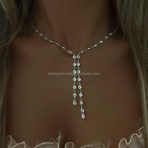925K Silver Rhinestone Cz Diamond Y Lariat Layering <b>Necklace</b> - Product Image 2