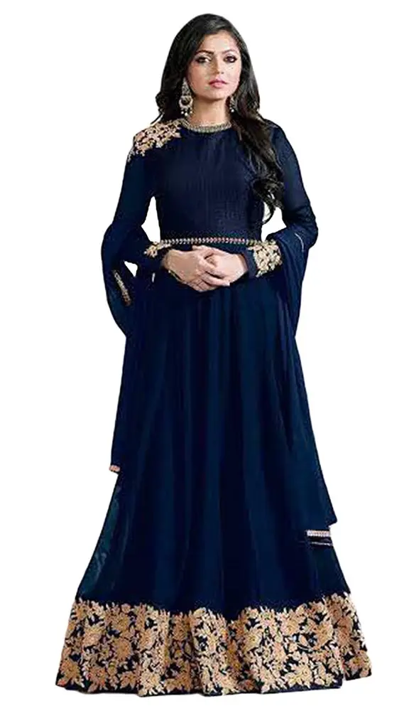 Women Blue Color Party Wear Anarkali Style Semi Stitched Dress Material 2017 (anarkali dresses)