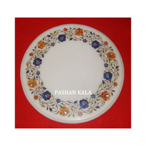 <b>White</b> Marble <b>Round</b> Inlay <b>Table</b> Top - Product Image 1