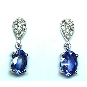 时尚蓝宝石钻石耳钉14k白金耳环女吊坠耳环