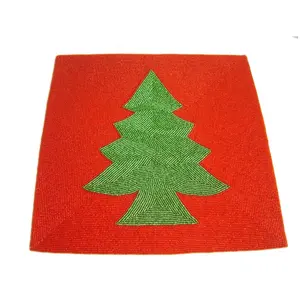 Noel ağacı kırmızı boncuklu Placemats bardak koşucu masa mat cam boncuklu masa mat