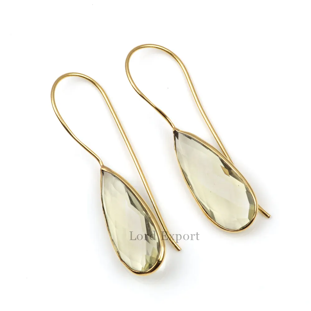 New Design indian charming lemon quartz gemstone earrings wholesale jewelry 925 sterling silver gold plated dangle earrings