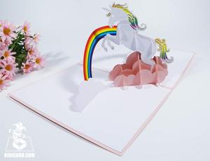 Carte d'anniversaire 3D artisanale personnalisée, carte pop-up licorne arc-en-ciel féérique, fabricant en gros vietnamien - Product Image 6