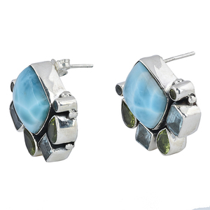 <b>Larimar</b> Blue Topaz Peridot Multi Shape Solid 925 Sterling Silver Gemstone Stud Earrings Handmade <b>Jewelry</b> Fashionable Earring. - Product Image 2