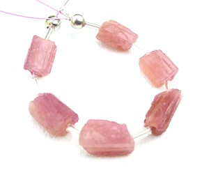 New Arrival Natural Pink Tourmaline Pencil Shape Top <b>Drilled</b> Gemstone Rough 7x10-8x11mm Hole 0.50mm for <b>Jewelry</b> Beads Wholesale - Product Image 1