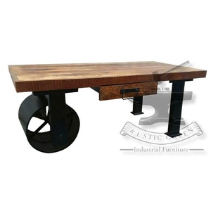 โต๊ะกาแฟอุตสาหกรรมทำจากไม้และเหล็กมีล้อสำหรับเฟอร์นิเจอร์ในบ้าน - Product Image 5