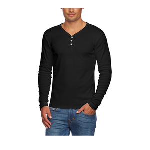 <b>Men</b> Slim Fit V Neck Long Sleeve Cotton T-<b>Shirt</b> with 3 Button up Opening <b>Shirts</b> - Product Image 1