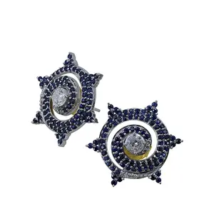 New Design 18K White Gold Blue Sapphire and Diamond Stud Earrings Solid 18k White Gold Gemstone Fine Jewelry Manufacturer