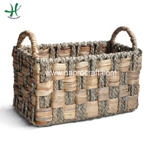 Hot selling natural <b>water</b> <b>hyacinth</b> storage <b>basket</b> with seagrass combine - Product Image 3