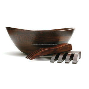 Saladiers décoratifs en bois avec serveur, bols de service en bois, articles de vaisselle en bois, saladier, bols en bois uniques - Product Image 2