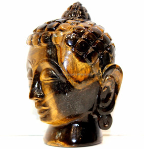 Estatuilla de Estatua de Buda de ojo de tigre tallada a mano, talla espiritual india en piedra semipreciosa, producto hecho a mano - Product Image 2