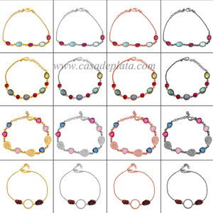 Bracelet pierres précieuses de calcédoine multicolores, en argent sterling 925, chaîne plaquée en or, nouvelle collection - Product Image 3