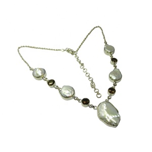 Collier en argent sterling 925 avec perle et multi-pierres précieuses plaqué rhodium Type de brin indien en gros bijoux de fête de mariage - Product Image 1