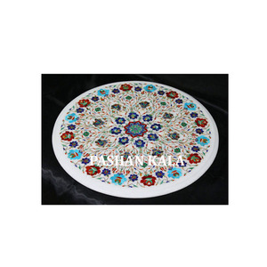 สไตล์หรูหราและทำในผลิตภัณฑ์อินเดียพร้อมการตกแต่งห้องสวนหินอ่อนสีดำแบบทำด้วยมือฝังบนโต๊ะอาหารสุดพิเศษ - Product Image 1