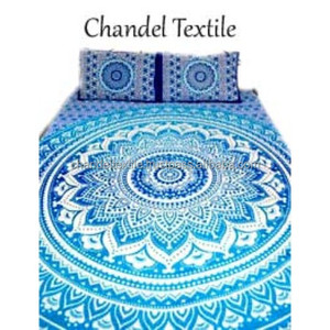 Ombre Mandala Tapiz Funda de edredón Sábana plana 2 Fundas De Almohada a juego. Funda de cama de Mandala indio Colcha Funda De Almohada Arte - Product Image 3