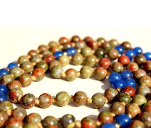 Collier Mala en Jaspe Unakite Fait Main avec 108 Perles, Bijoux Spirituels Hindous à la Mode avec Pierres Précieuses Nouées - Product Image 3