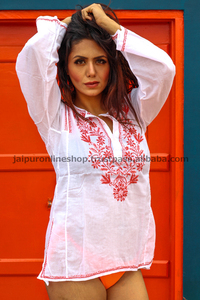 Lucknow Chikan Embroidery Designer Kurtis for <b>Women</b> in India - Product Image 2