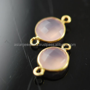 925 argent Sterling rose calcédoine pierre précieuse Double caution plaqué or fabrication de bijoux connecteur composant et résultats - Product Image 1