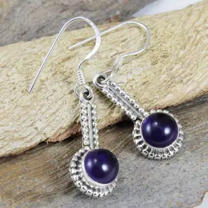西南紫色紫水晶宝石925纯银耳环饰品批发印度宝石耳环
