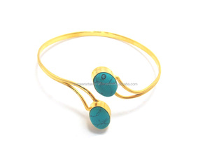 Brazalete ajustable de plata esterlina hecho a mano chapado en oro turquesa piedra preciosa CZ clásico para regalos fiestas símbolo islámico - Product Image 1