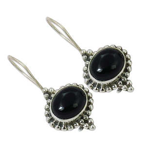 Precioso diseño sólido 925 pendientes de plata esterlina Natural negro ónix piedra preciosa hecha a mano forma ovalada joyería regalo diamante perla - Product Image 1