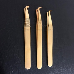 Pinzas de pestañas de volumen personalizado, pinzas de extensión de pestañas de etiqueta privada de acero inoxidable japonés sostenible chapadas en oro de 24 quilates - Product Image 1