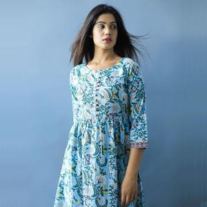 Las mujeres de algodón de verano Boho fiesta urbana cóctel Floral largo Kurti con pantalón Maxi vestido - Product Image 2