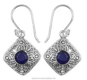 Pendientes de plata 925 hechos a mano con piedras preciosas de lapislázuli, joyería de recuerdo fantástica para mujeres y niñas con perla de diamante - Product Image 1