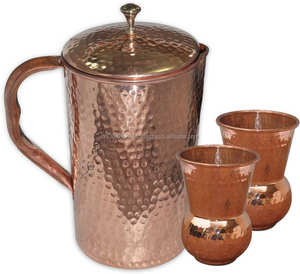 Jarra de agua similar al cobre martillado de 60 oz de calidad superior Bebida directa Vasos de plástico Premium - Product Image 5