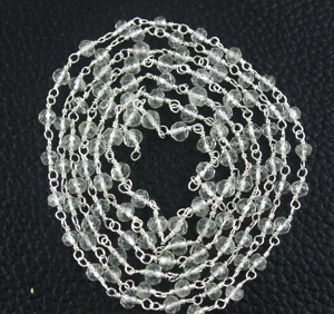 สร้อยลูกประคำเงินแท้ 92.5 ประดับด้วยพลอยอะมีทิสต์สีเขียวธรรมชาติทรงรอนเดลล์ วัสดุสำหรับทำเครื่องประดับ - Product Image 3