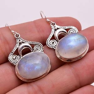 Ocean Inspired-pendientes de plata de ley 925 con piedra lunar de arcoíris, joyería de plata, venta al por mayor - Product Image 1