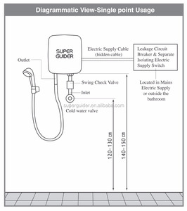 Chauffe-eau mural électrique Application instantanée pour ménage et hôtel Boîtier en plastique fonctionnant en anglais - Product Image 4