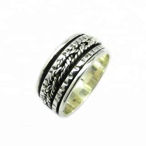 Bague spinner indienne en argent sterling 925 faite à la main, bijoux de mariage en vermeil pour les fêtes et la méditation - Product Image 1