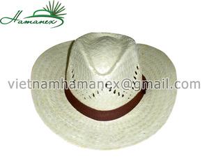 Sombreros de vaquero estilo Fedora tejidos a mano con hoja de palma Unisex personalizados con cinta - Product Image 1