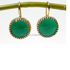 Pendientes de plata de ley 925, Gema de ónix verde, de diseñador, oro, vermeil - Product Image 1