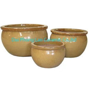 Pot Mengkilap Keramik Bavaria/Penanam Tembikar Kuning