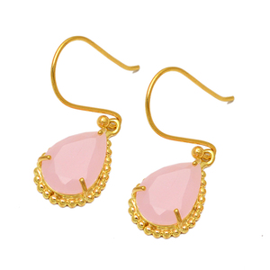 Corte de pera Rosa Calcedonia Piedra preciosa Plata de Ley 925 Chapado en oro Ajuste de Punta Pendientes hechos a mano Último diseño de moda - Product Image 1