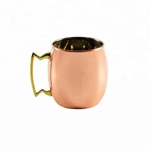 Tazas de mula de Moscú de cobre puro no martillado con mango de latón macizo, tazas de cobre elegantes para beber de proveedor indio