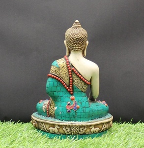 Estatua Decorativa para el Hogar, Escultura Religiosa de Latón, Budismo, Metal Coleccionable, Ídolo de Arte Tallado y Grabado de la India, Buda de la Medicina, Mediano - Product Image 2