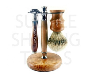 Juego de maquinilla de afeitar de seguridad totalmente Natural, cepillo de pelo de tejón con cabeza de tornillo de doble filo, cuerpo de doble cara, soporte de maquinilla de afeitar de madera completo, Kit de afeitado Personal - Product Image 1