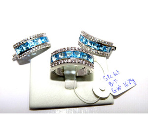 Conjunto de joyas de piedra múltiple de Topacio azul natural de Plata de Ley 925 para fiestas y bodas - Product Image 1