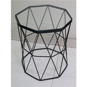 Décoration intérieure moderne Table d'appoint en métal avec dessus en verre trempé pour le salon Fonction fixe - Product Image 2