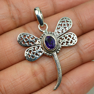Colgante de plata de ley 925 con forma de libélula, amatista, joyería de plata 925 con piedras preciosas, joyería de plata de ley 925 - Product Image 4