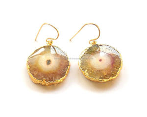 Pendiente de cuarzo solar amarillo claro natural chapado en oro para bodas Día de San Valentín Año Nuevo Plata de ley Regalo de Año Nuevo - Product Image 4