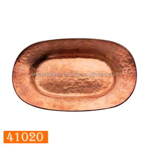 Plateau de service en cuivre rectangulaire martelé à la main et plateau de restaurant plateau en cuivre en métal de forme ovale fait à la main - Product Image 2