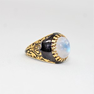 Vente chaude 18K Plaqué Or 925 En Argent Sterling Vintage Ovale Arc-En-Ciel Pierre De Lune Bague De Mariage Nouvelle Collection Noir Rhodium Parties - Product Image 1