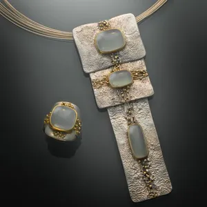 Boho Vintage martelé Design calcédoine pierres précieuses collier bijoux en laiton à la mode femmes pendentif doré colliers 10 pièces RKN 58